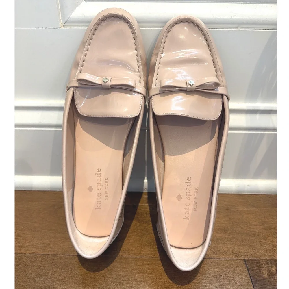 Kate Spade Danika Loafers Womens 8B Pink Patent Leather Bow Driving Shoes Preppy